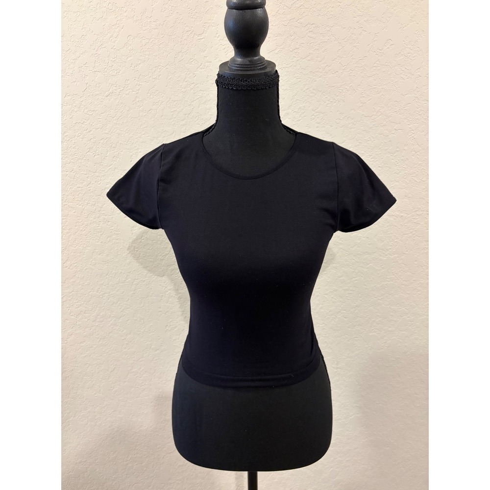 Free People Intimately Black Seamless Short Sleeve Baby Tee Crop Top XS/S